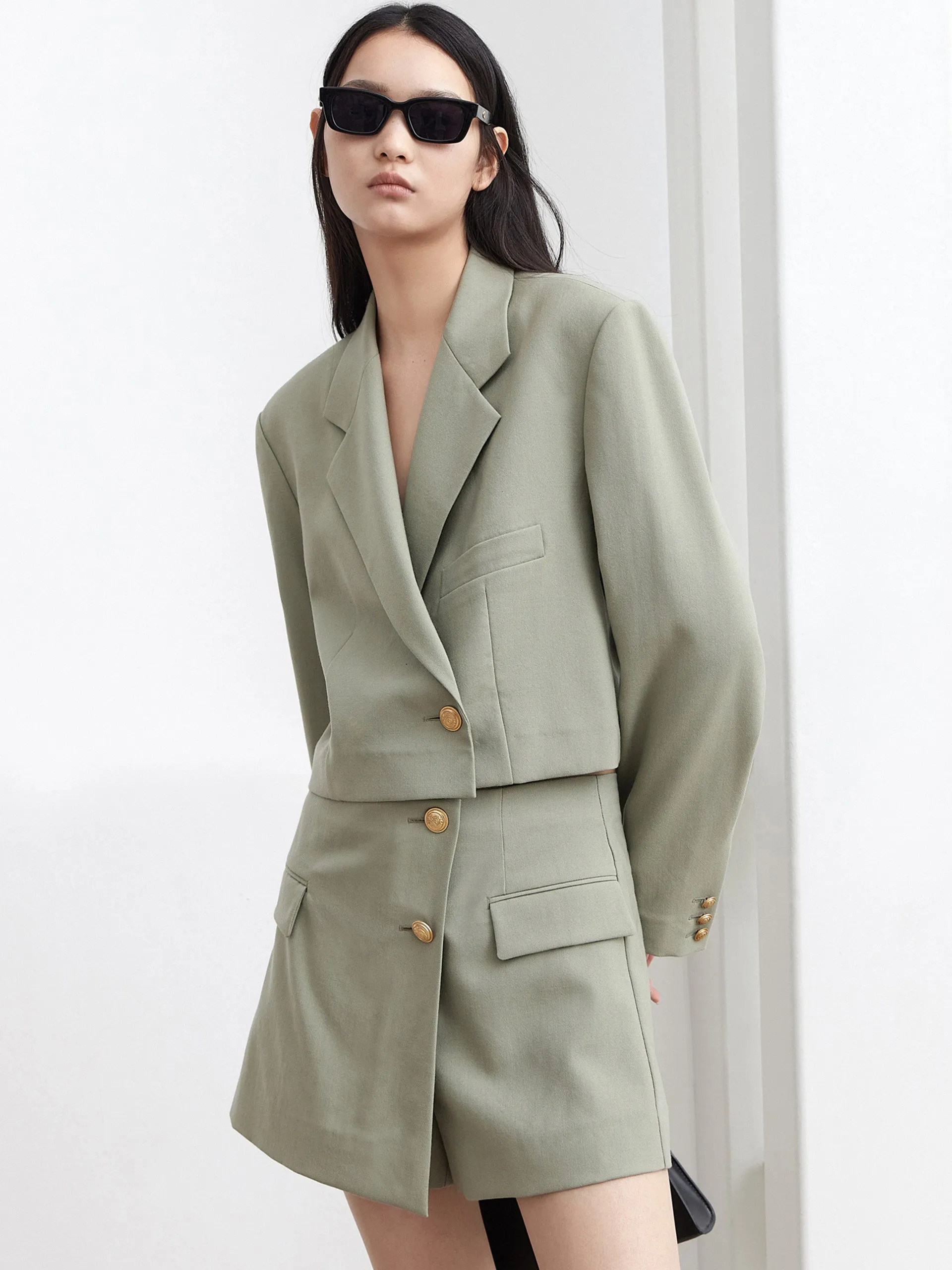 Wool-blend Crop Suit Coat