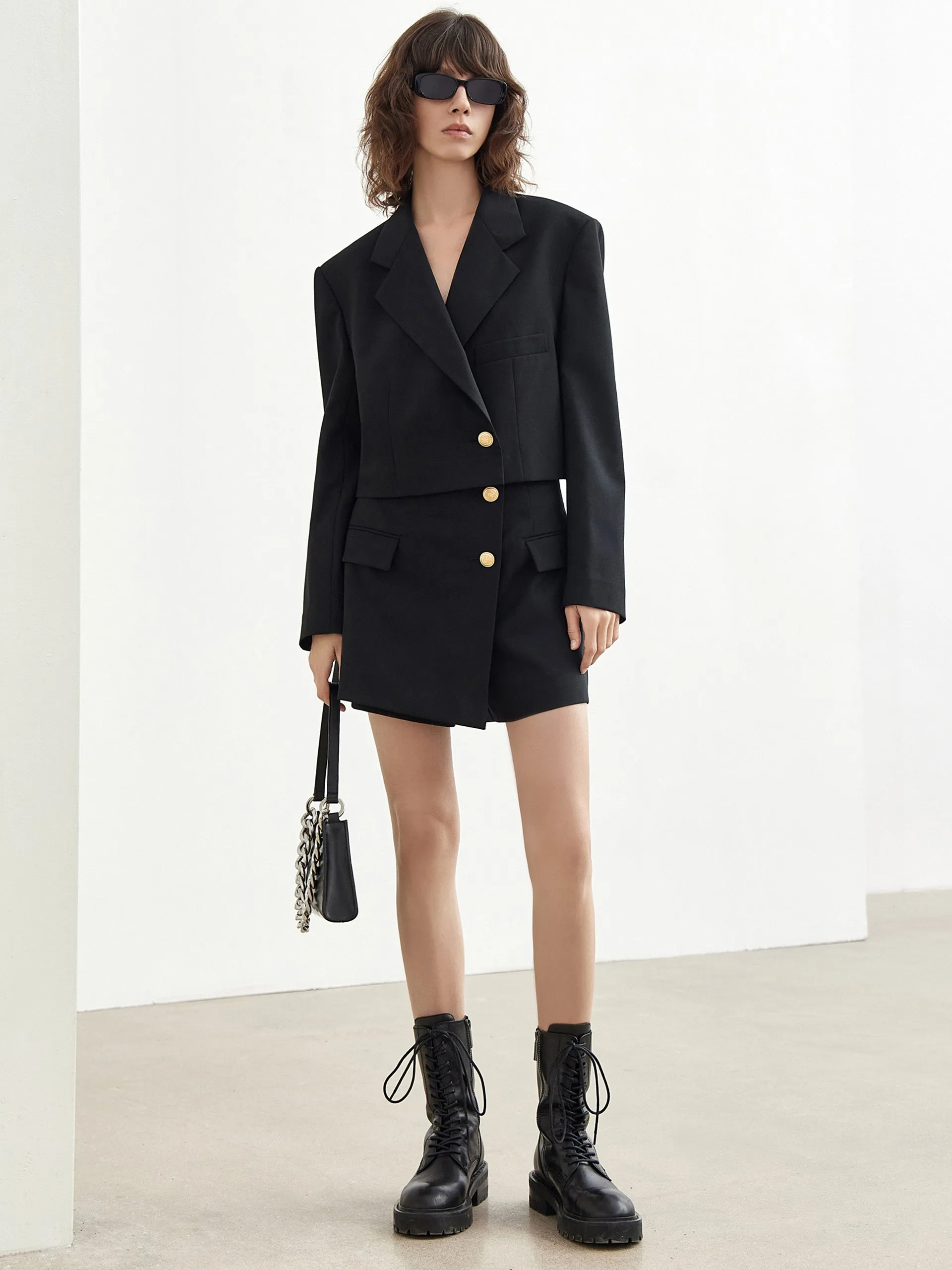 Wool-blend Crop Suit Coat