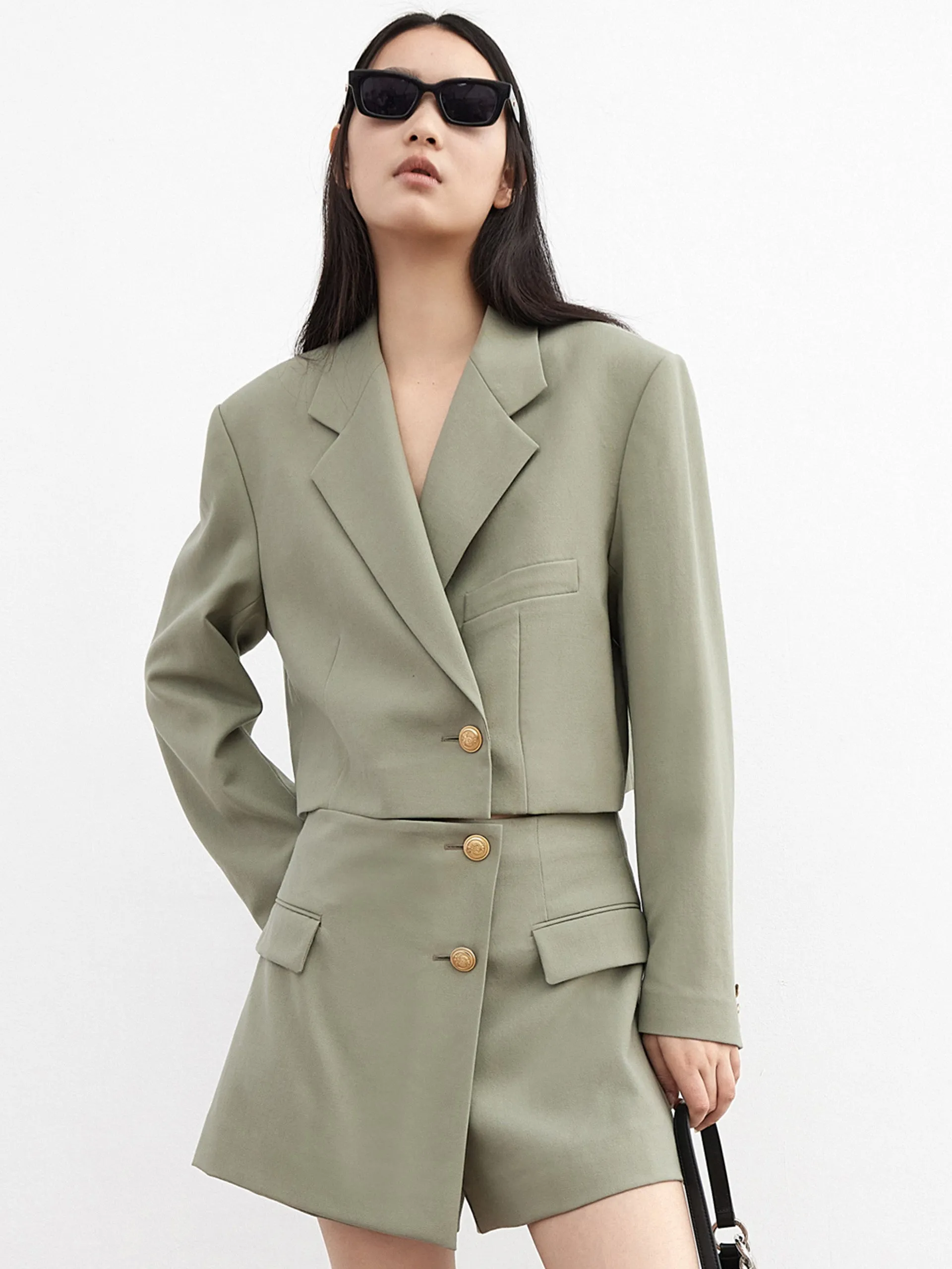 Wool-blend Crop Suit Coat