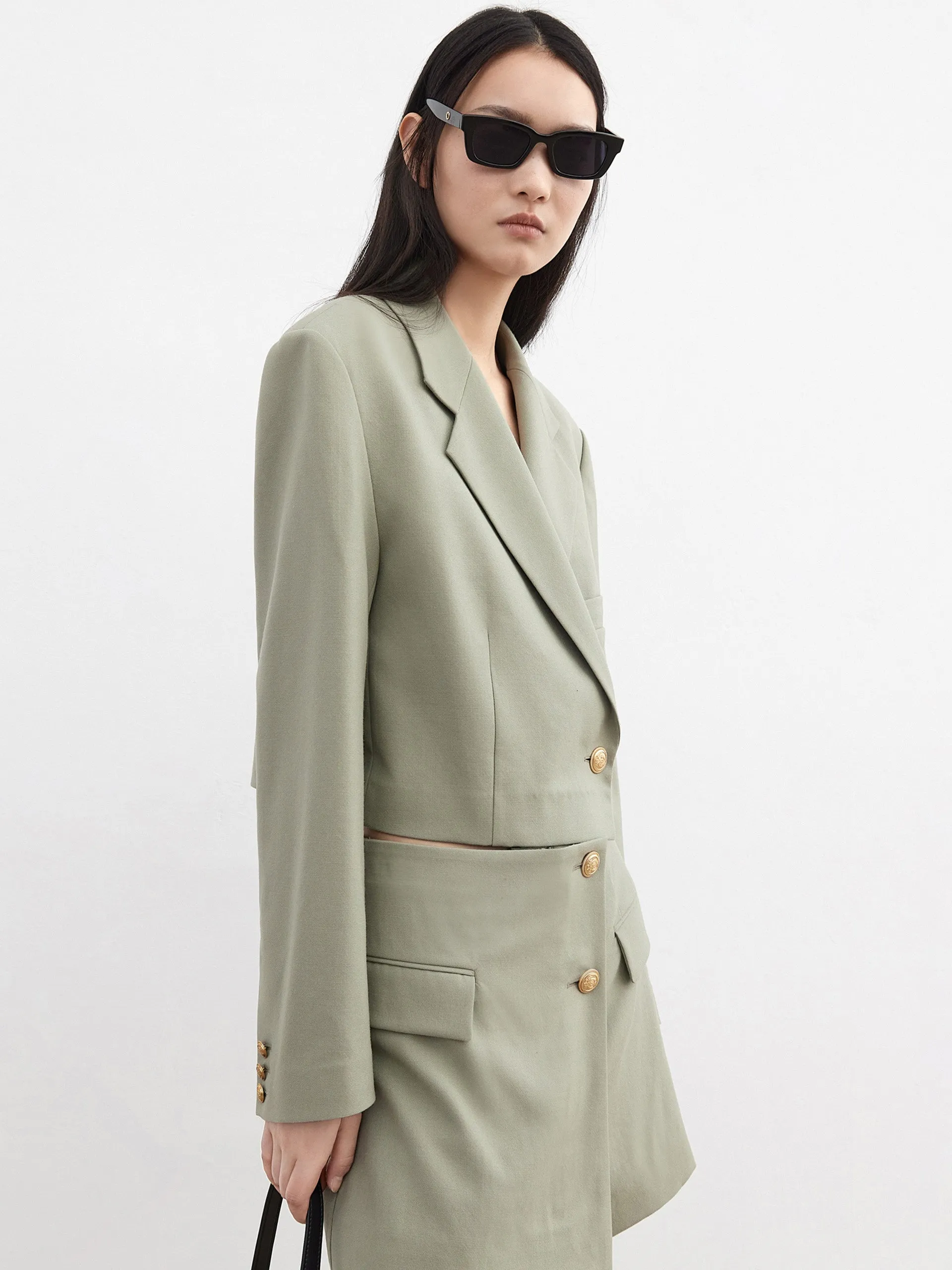 Wool-blend Crop Suit Coat