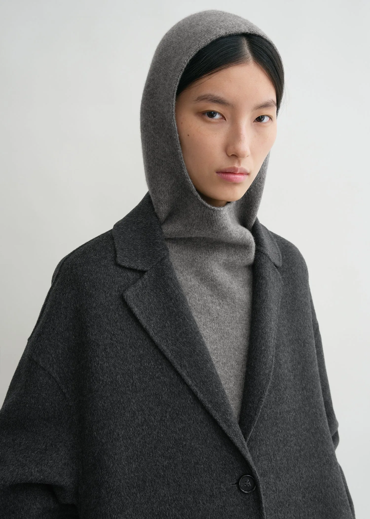 Wool cashmere hoodie bib grey melange