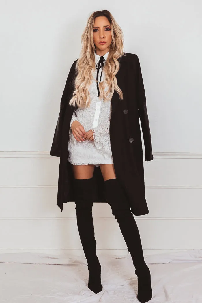 Wool Coat with Leather Sleeve