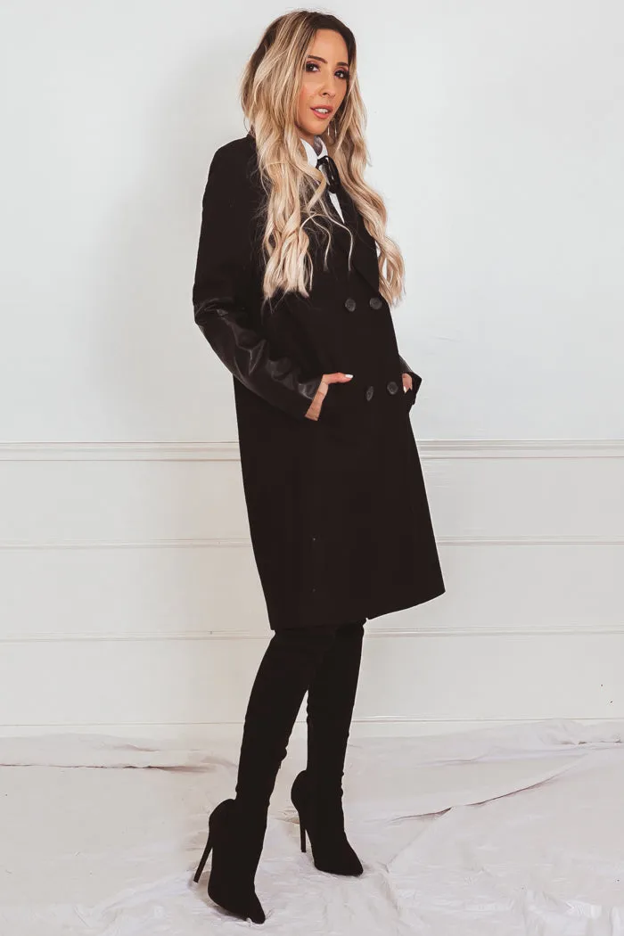 Wool Coat with Leather Sleeve