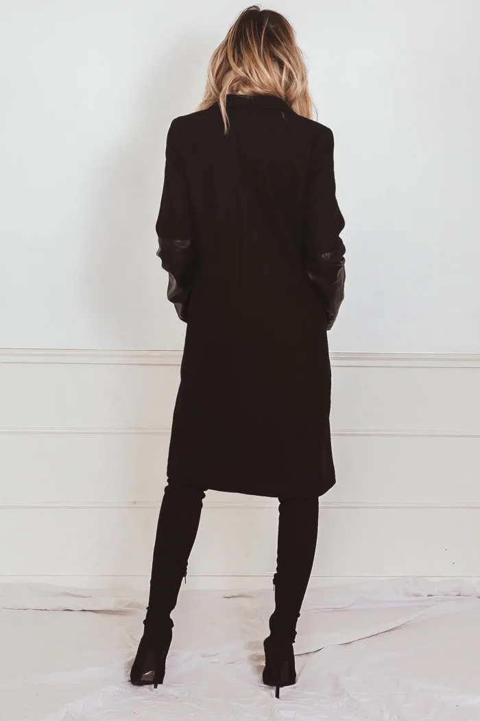 Wool Coat with Leather Sleeve