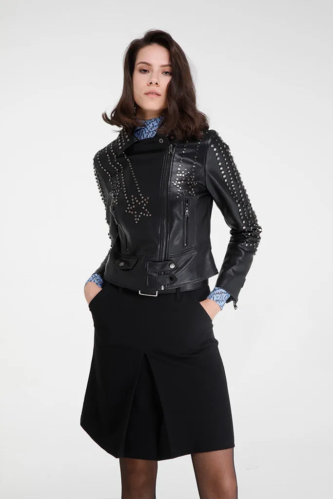 Yendegaia Studded Faux Leather Jacket (Black)