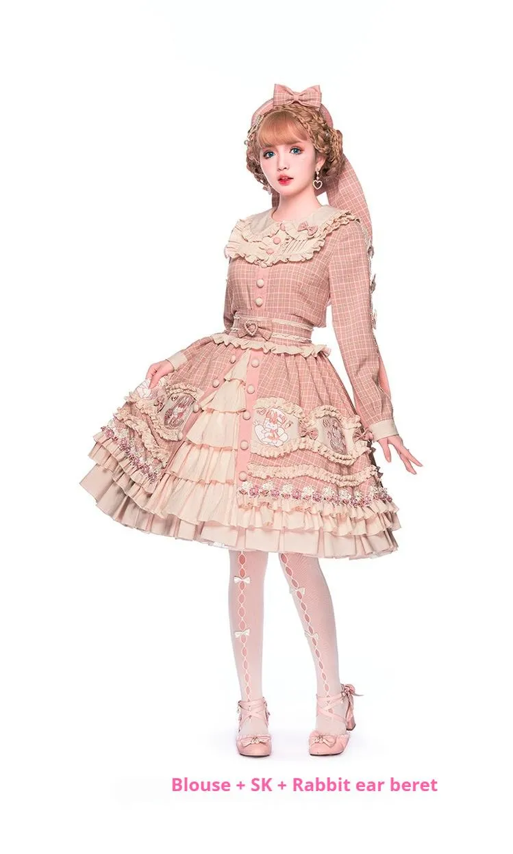 Youpairui~Helford~Sweet Coordinated Lolita Suit Pink Plaid Lolita SK Set