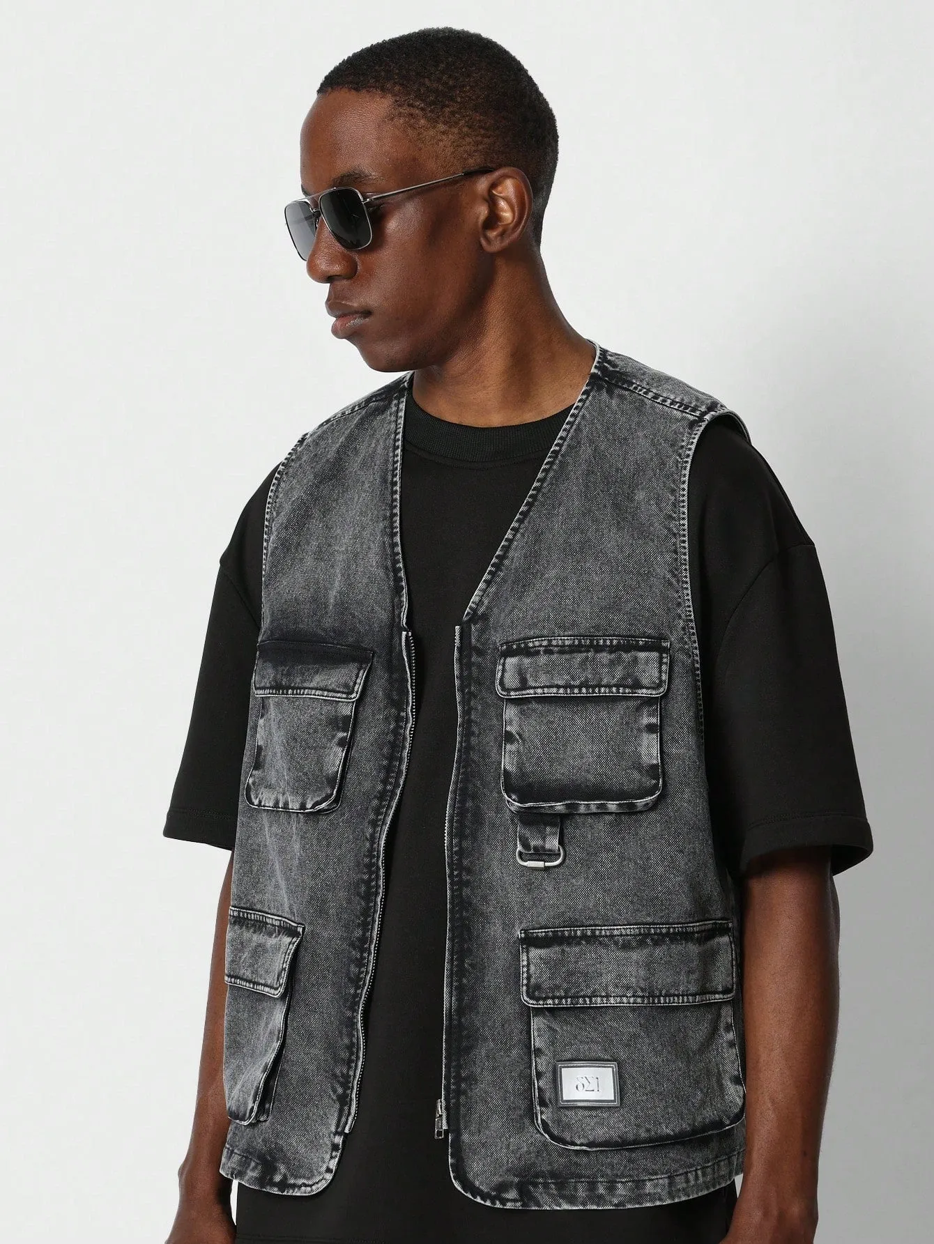 Zip Through Washed Twill Utility Gilet